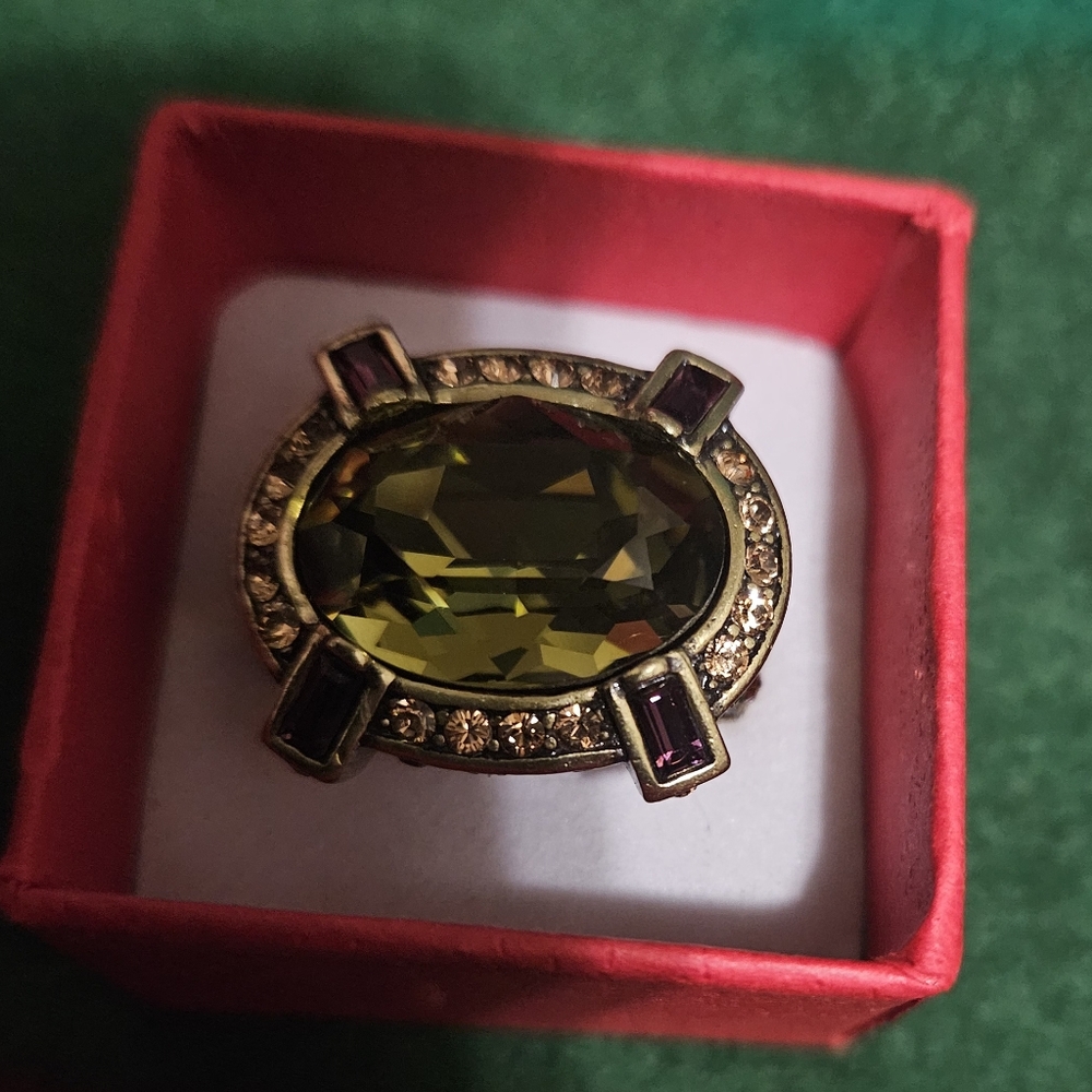 Heidi Daus Green and Gold Statement Ring with Intricate Design